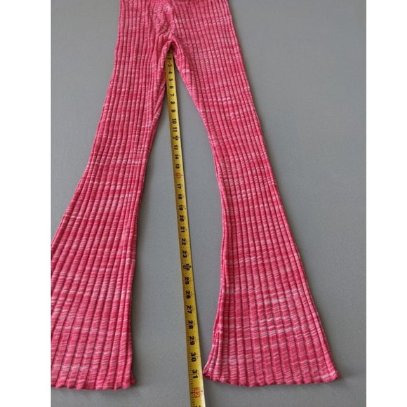 Zara Size MEDIUM Women's Ribbed High Rise Flare Pull On Pants Stretch Pink NWT - Picture 9 of 11